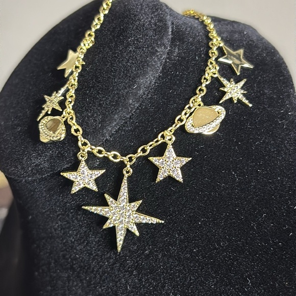Hespera Dainty Northern Star Orb Charm Gold Tone Necklace Rhinestone - Picture 9 of 9